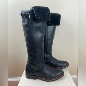 FRYE Leather Mara Boots Button Zip Knee High Shearling Lined Warm OTK Black